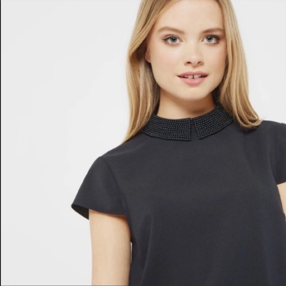 Ted Baker Tops - TED BAKER TOP HELLIA EMBELLISHED COLLAR TOP NAVY, SIZE 3
